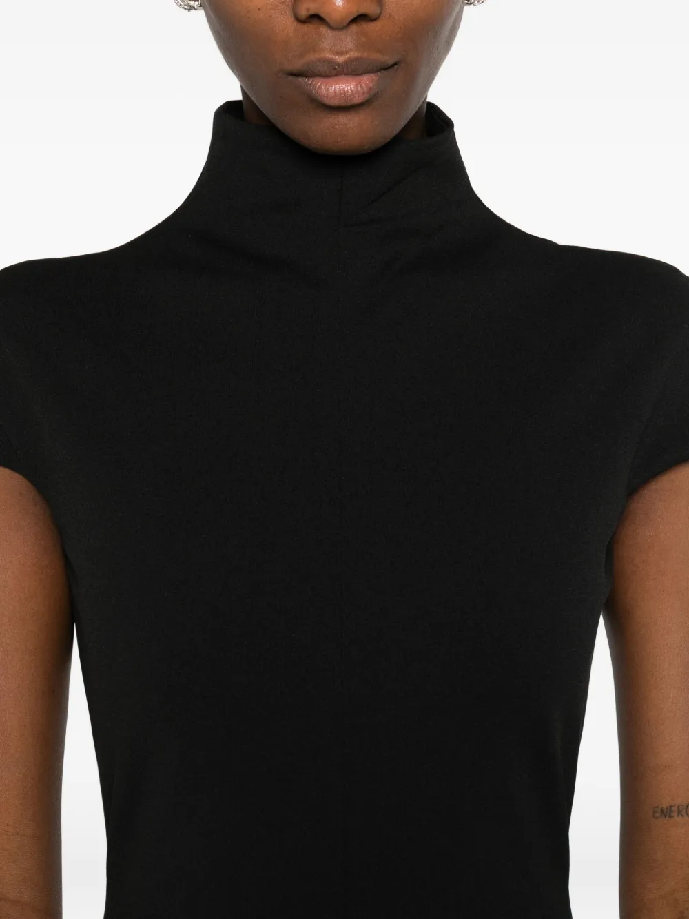 Solace London Lang High-neck Short-sleeve Maxi Dress In Black
