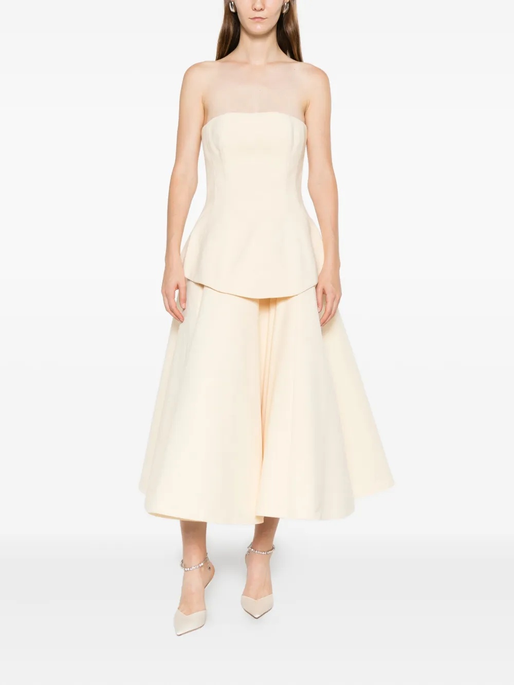 Solace London Ada strapless midi-jurk met peplum-design - Beige