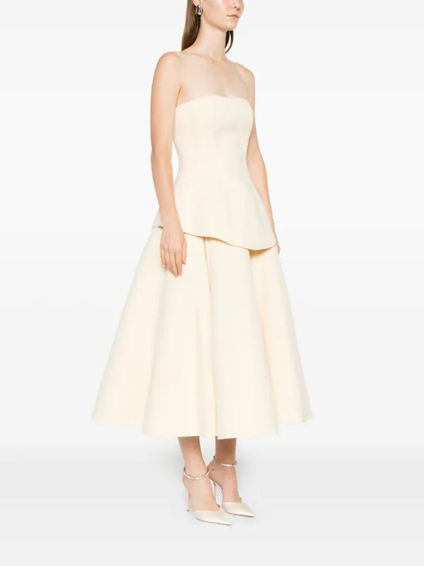 strapless open back dress Jaclyn White Bubble Hem Strapless Peplum Top  Get That Trend