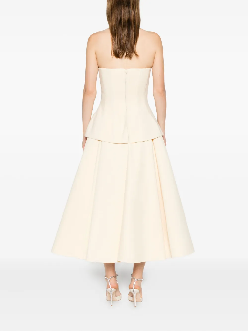 Solace London Ada strapless midi-jurk met peplum-design Beige