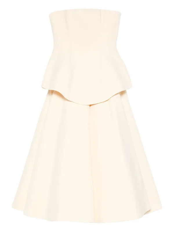 Solace London ADA Strapless Peplum Midi Dress - Neutrals