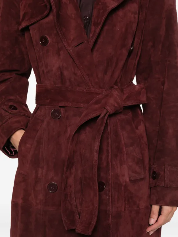 Ducie Corrin Suede Trench Coat Red FARFETCH