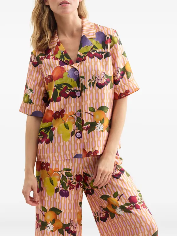 ERES Pantaloni Pigiama a Righe Canelle Con Stampa Frutta Rosa