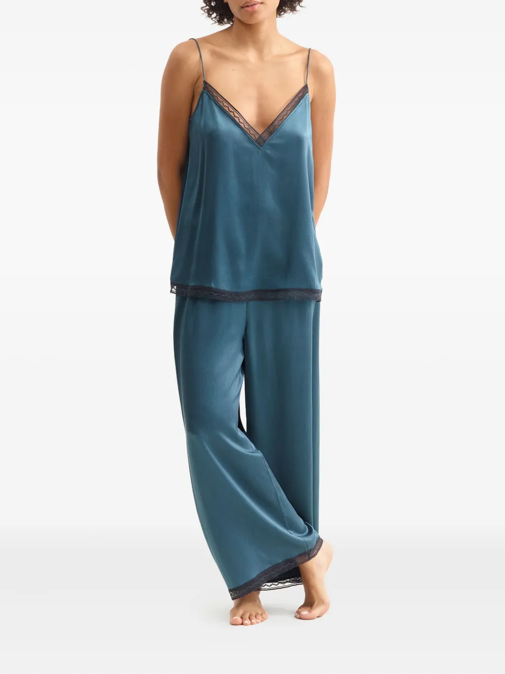 ERES Instant zijden hemd met kanten afwerking Blauw