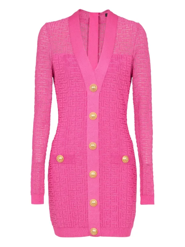 balmain pink blazer dress BALMAIN Long Sleeve Knit Mini Dress in Rose Fuchsia