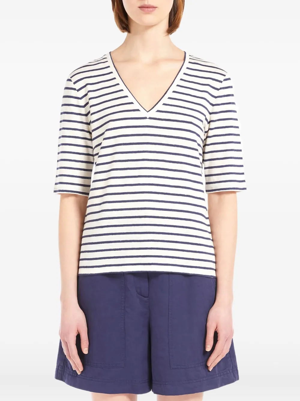 Weekend Max Mara striped-pattern V-neck T-shirt Wit