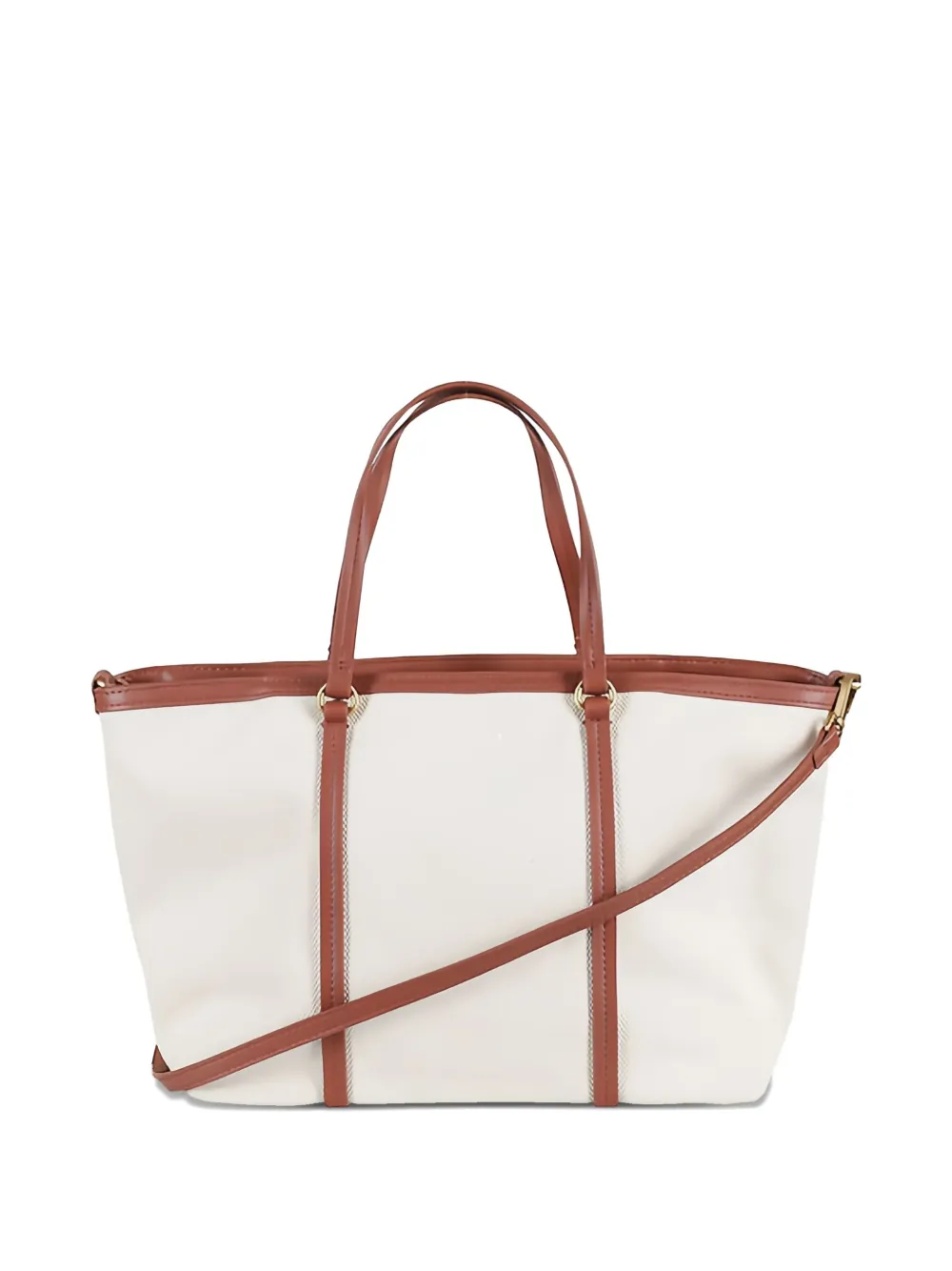PINKO Miranda leather-trimmed canvas tote bag Beige