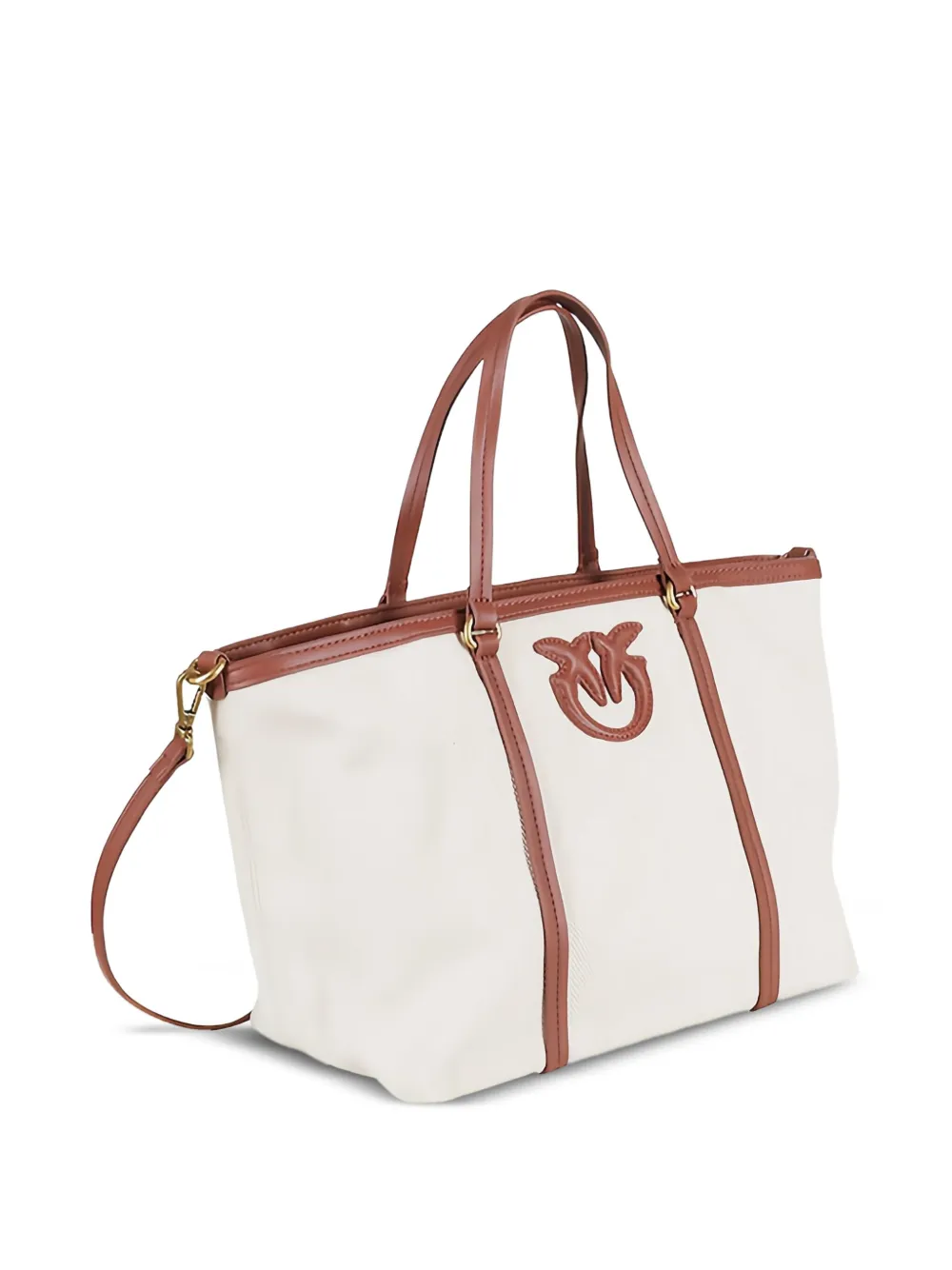 PINKO Miranda leather-trimmed canvas tote bag - Beige