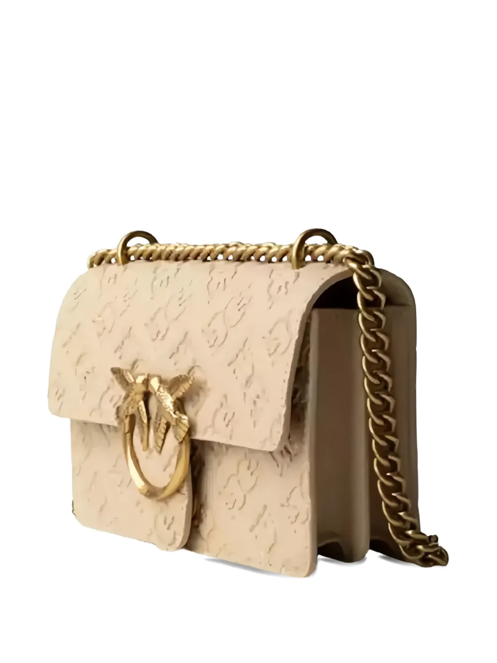 PINKO Love Birds leren schoudertas met reliëf Beige