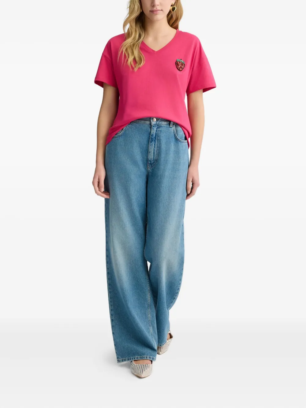LIU JO sequin-strawberry V-neck T-shirt | T-Shirts & Jersey Shirts | Image 2
