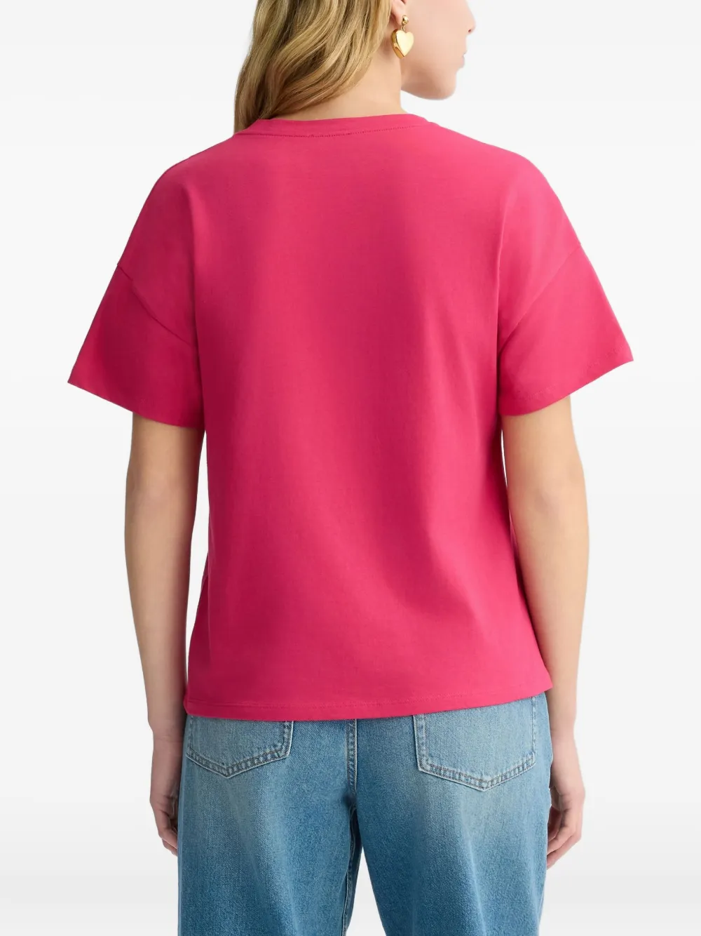 Liu •jo Sequin-strawberry V-neck T-shirt In Pink