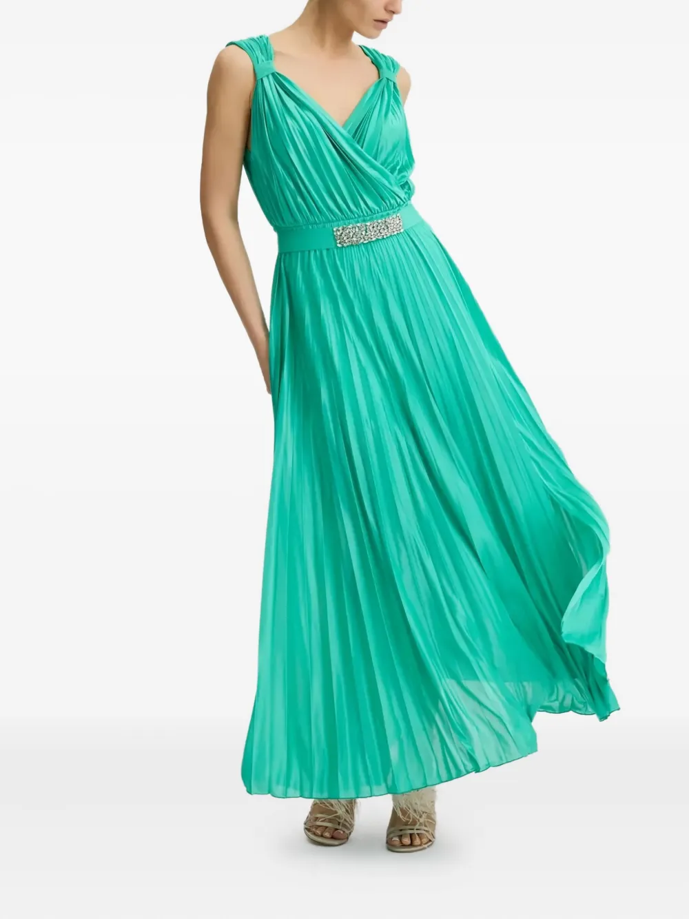 LIU JO pleated embellished-belt maxi dress - Groen