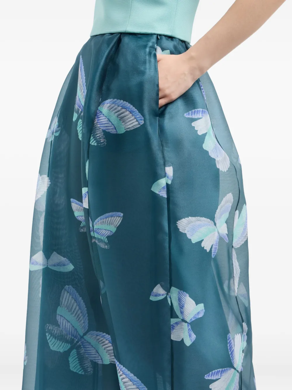 Emporio Armani Midi-rok met vlinderprint en A-lijn Blauw