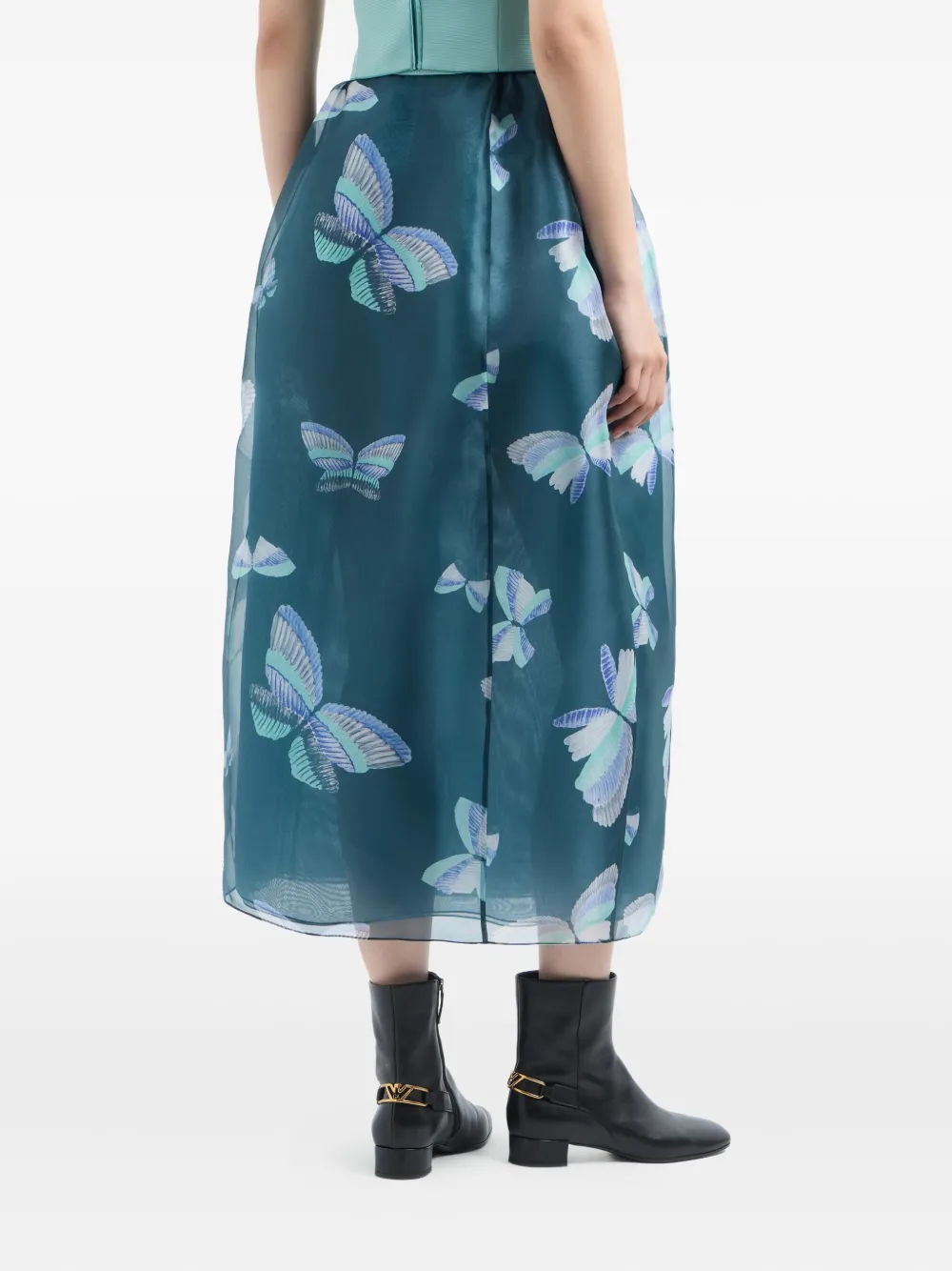 Emporio Armani Midi-rok met vlinderprint en A-lijn Blauw