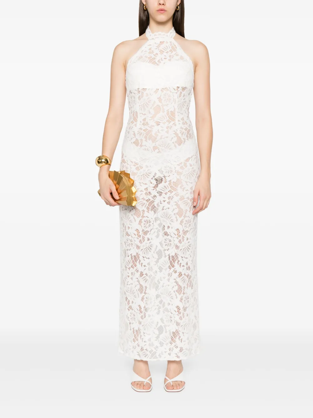 MANURI Vherie kanten maxi-jurk - Wit