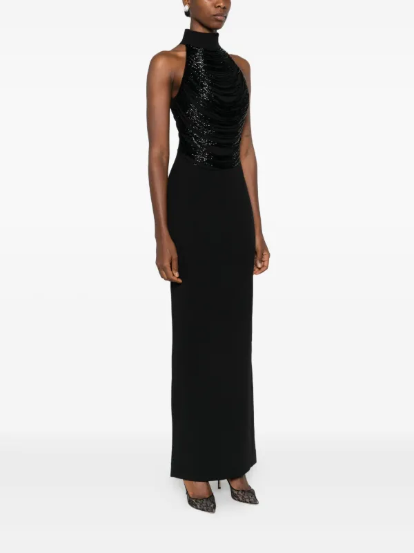 knee length dresses for ladies Olive Rhinestone Embellished Maxi Dress  self-portrait