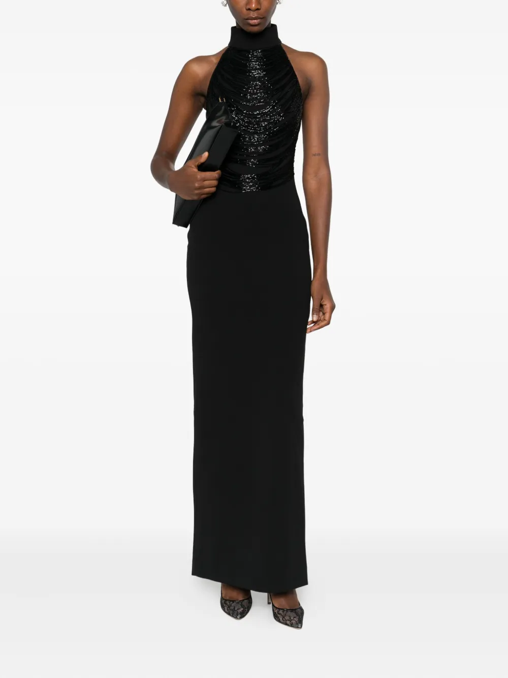 Solace London Portia embellished halterneck maxi dress - Zwart