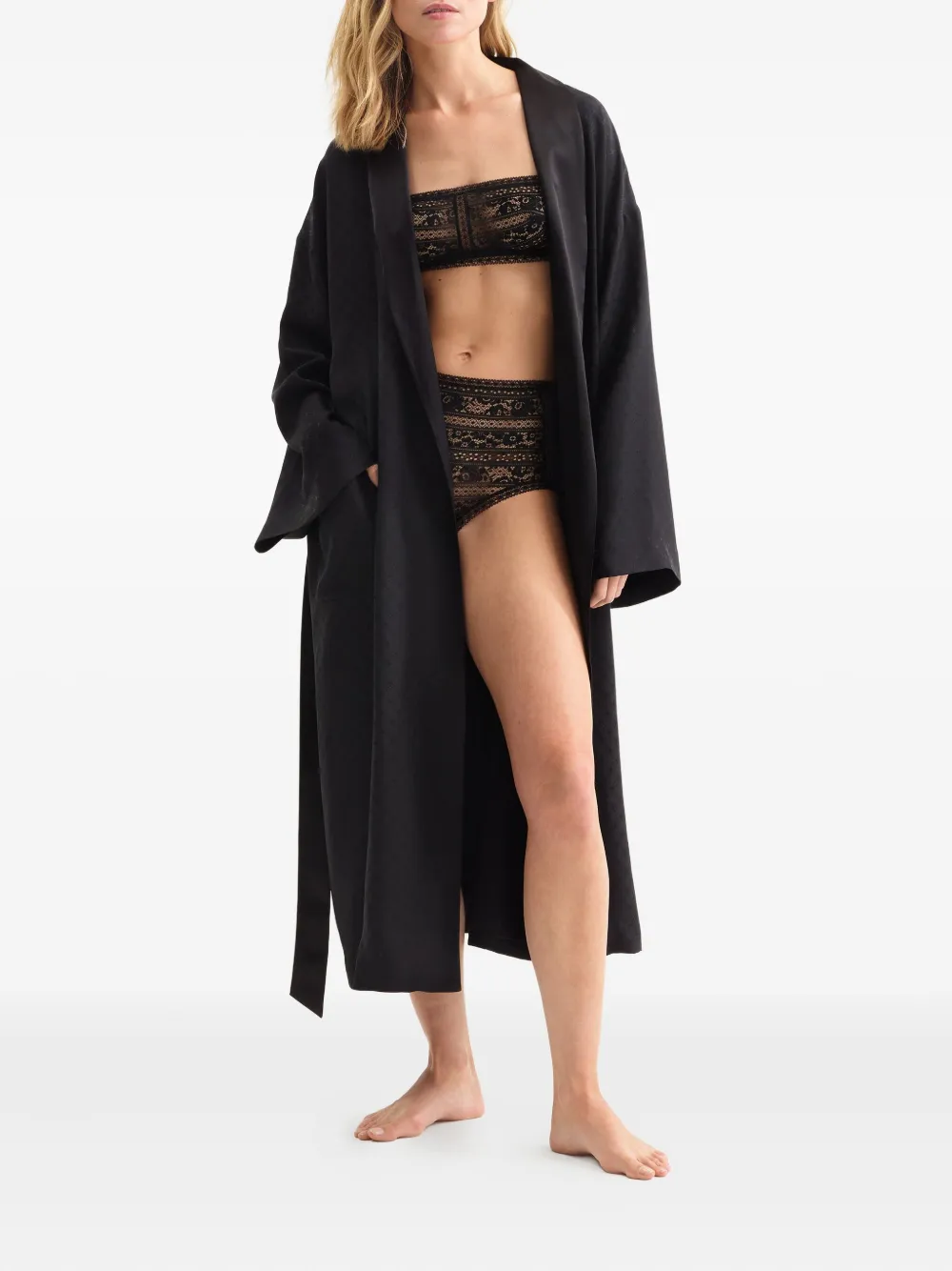 ERES Mondaine satijnen badjas met jacquard Zwart