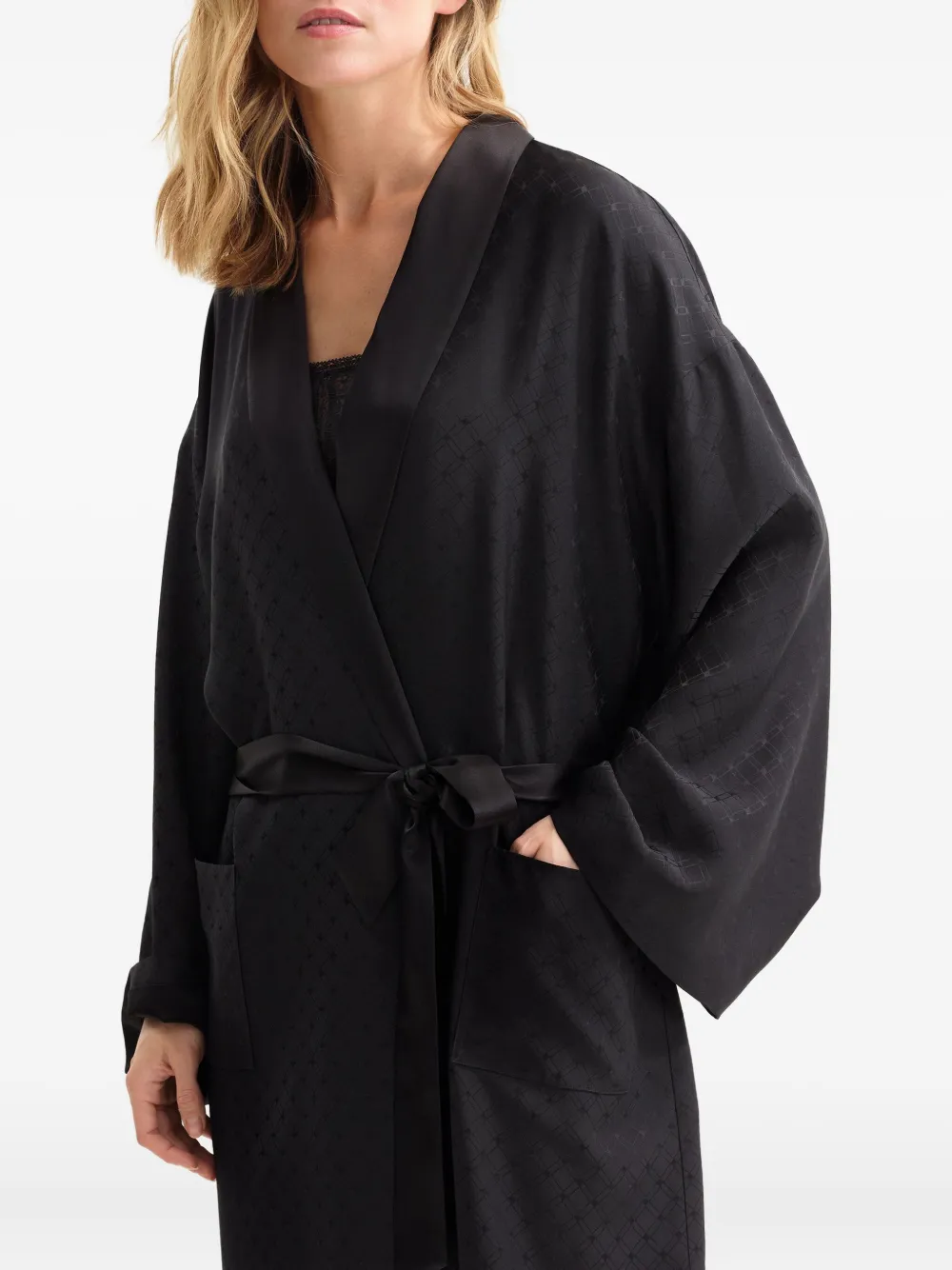 ERES Mondaine satijnen badjas met jacquard Zwart