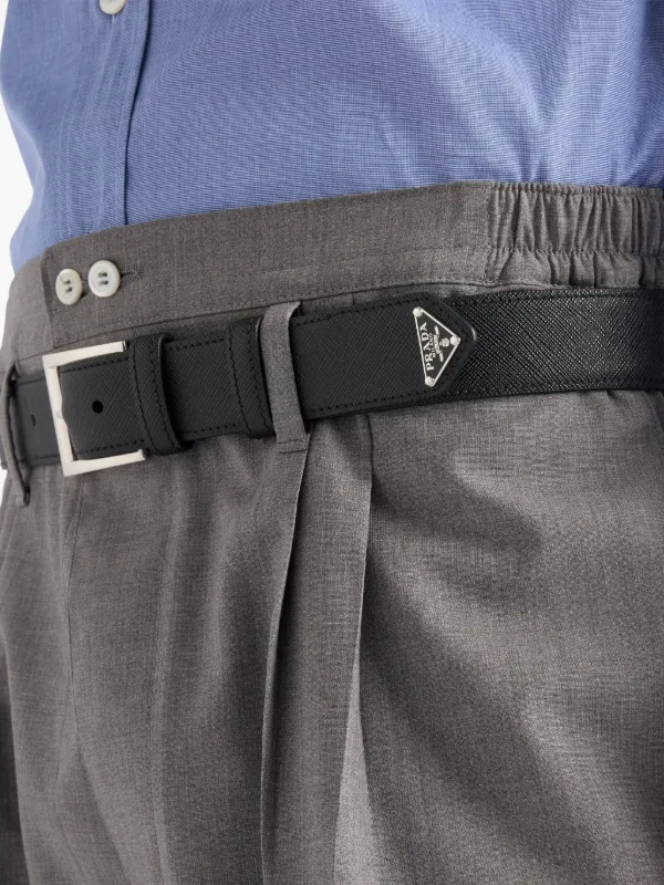 Prada Saffiano Leather Belt | Black | FARFETCH HU