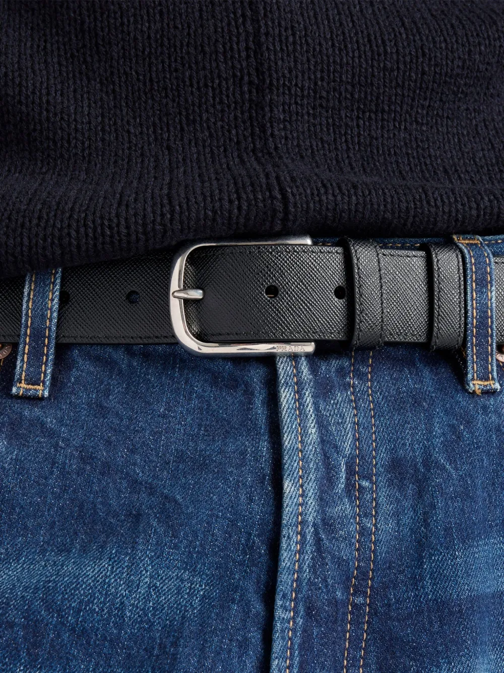 Prada Saffiano leren riem Zwart