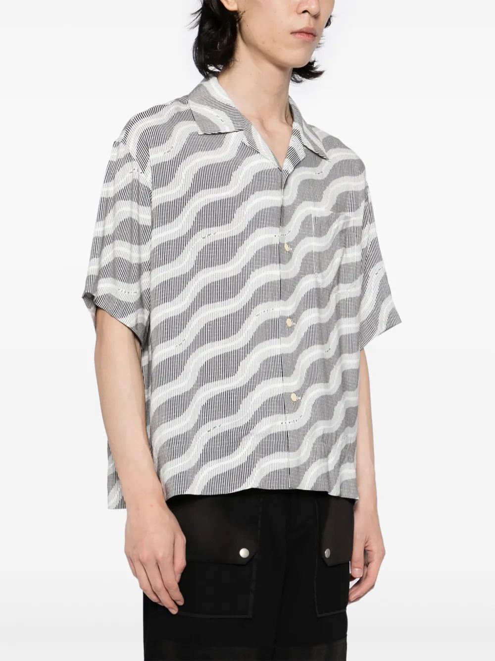 visvim Copa canvas overhemd met camp-kraag en print Zwart