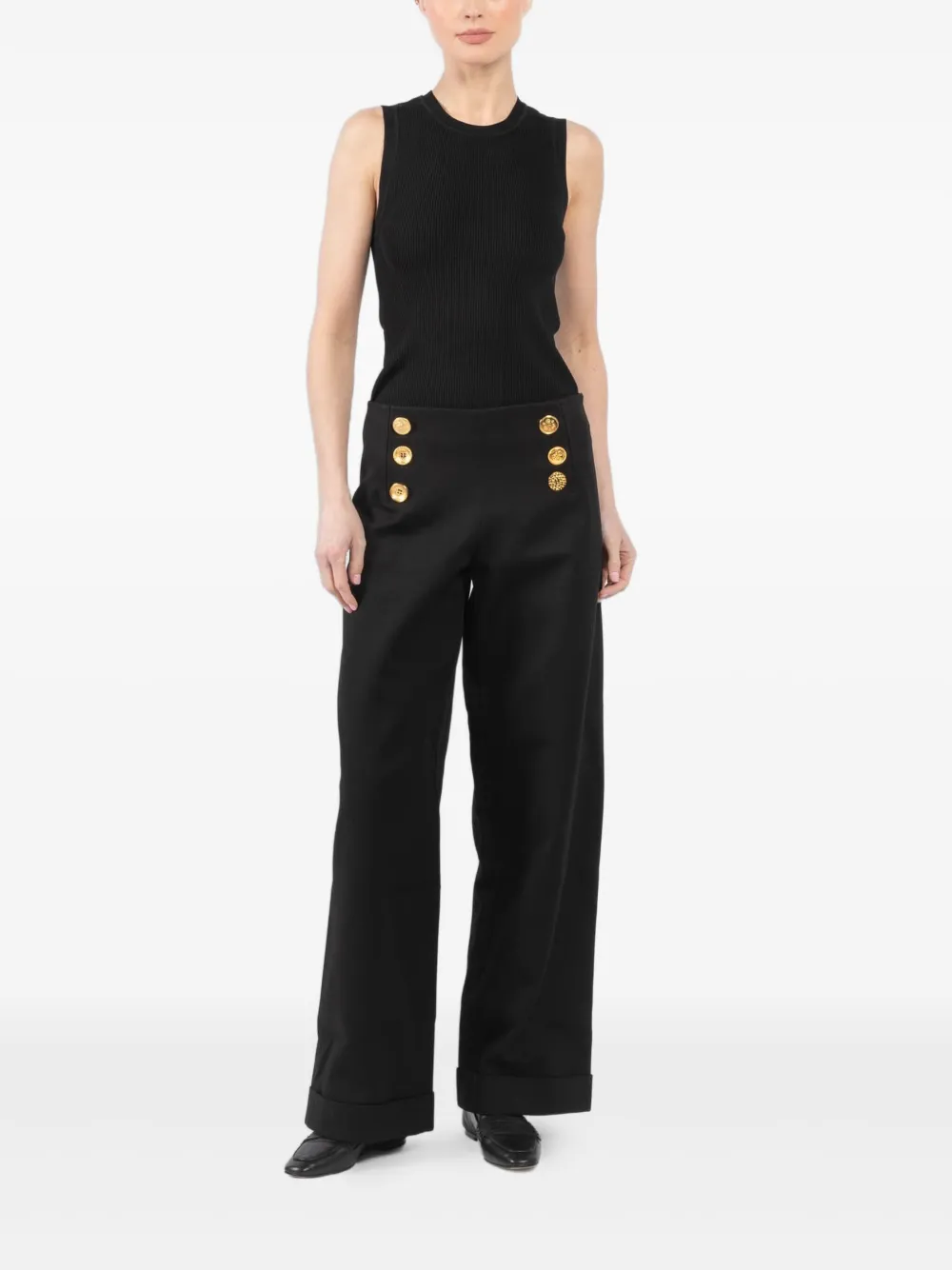 Françoise buttoned cotton trousers - Zwart