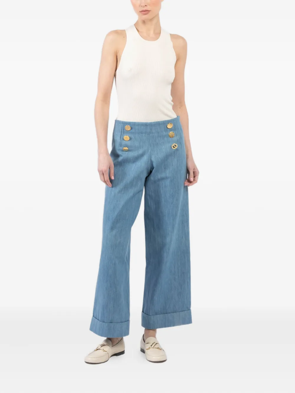 Françoise decorative-button palazzo pants - Blauw