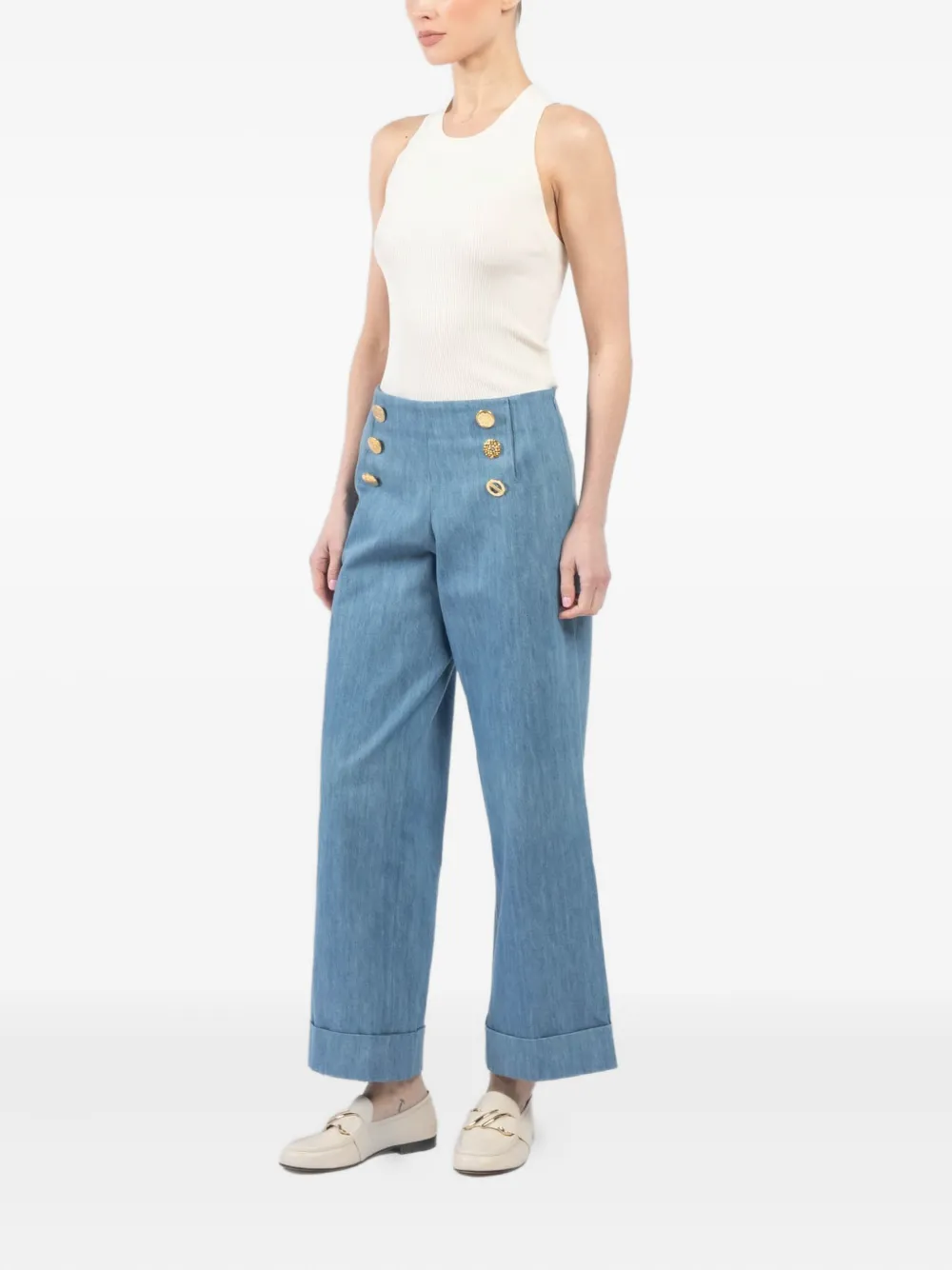 FRANCOISE DECORATIVE-BUTTON PALAZZO PANTS 