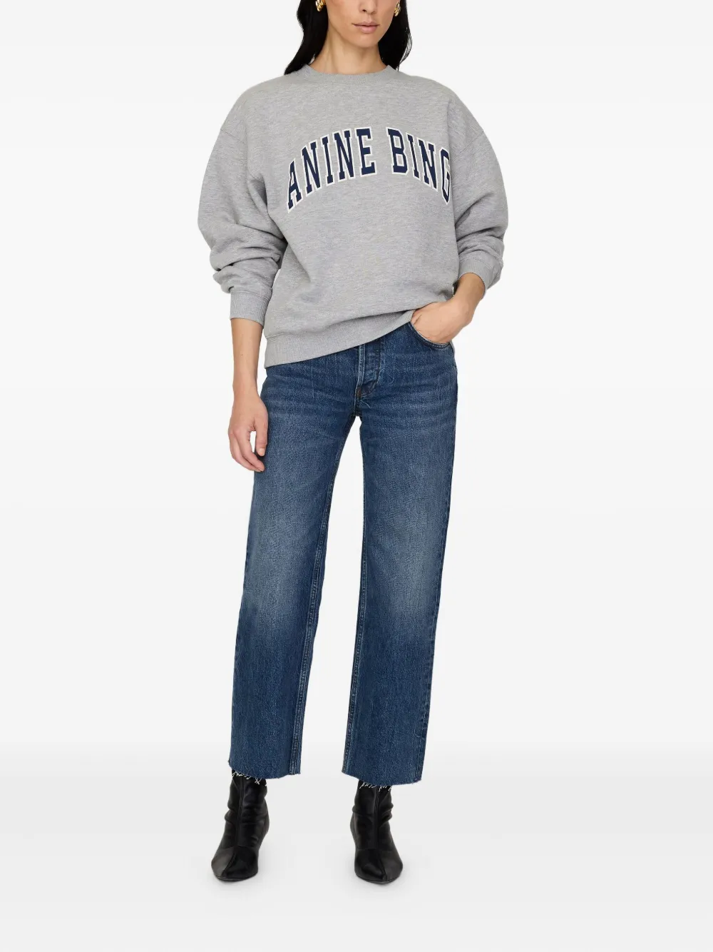 ANINE BING Sweater met geborduurd logo Grijs