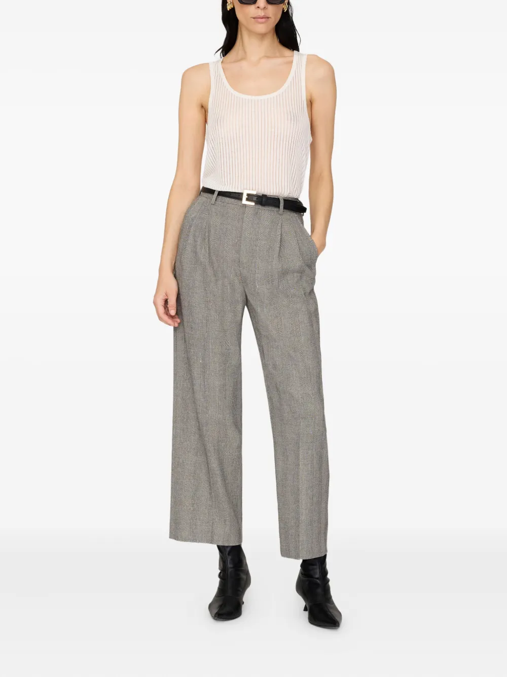 ANINE BING Belen broek met visgraatpatroon - Grijs