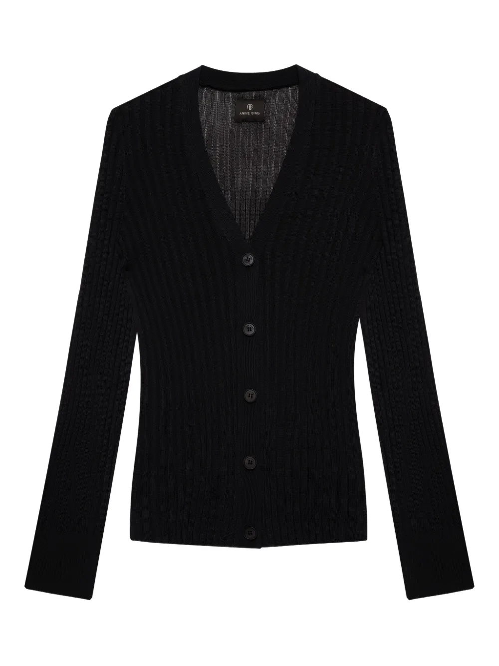 ANINE BING Matheo ribbed buttoned cardigan Zwart