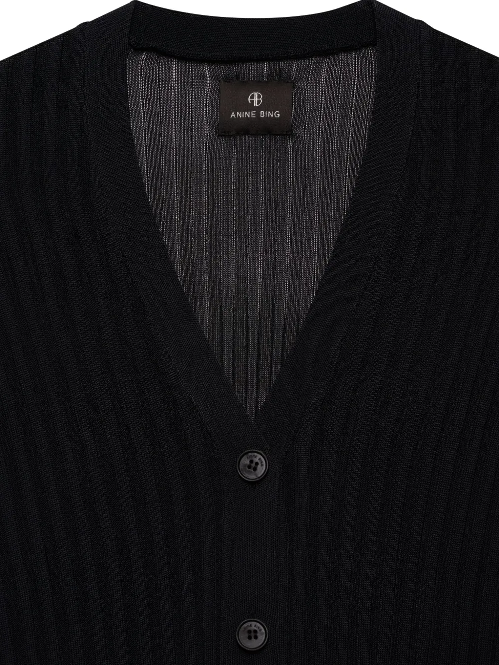 ANINE BING Matheo ribbed buttoned cardigan Zwart