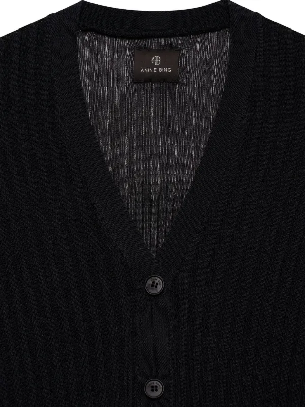 ANINE BING Matheo Ribbed Buttoned Cardigan | Black | FARFETCH