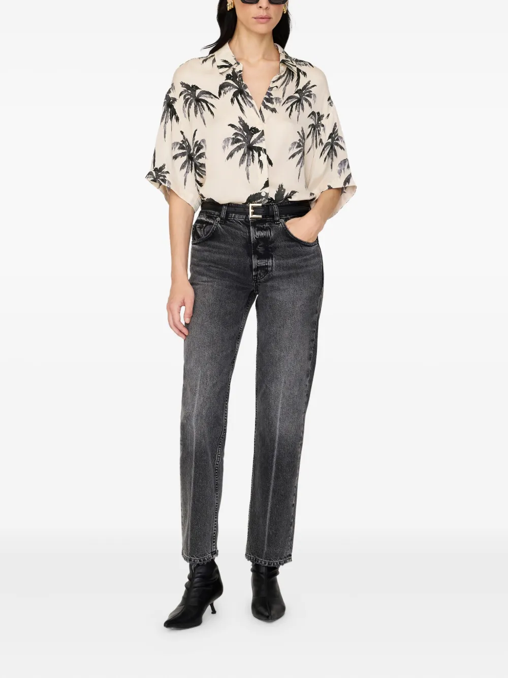 ANINE BING Tristan palm-print shirt Beige