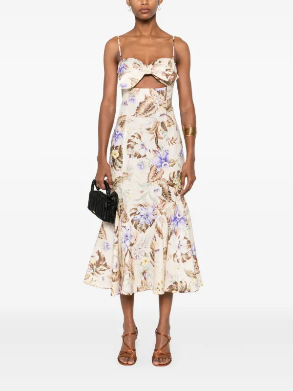 Zimmermann Coco Floral Print Midi Dress - Neutrals