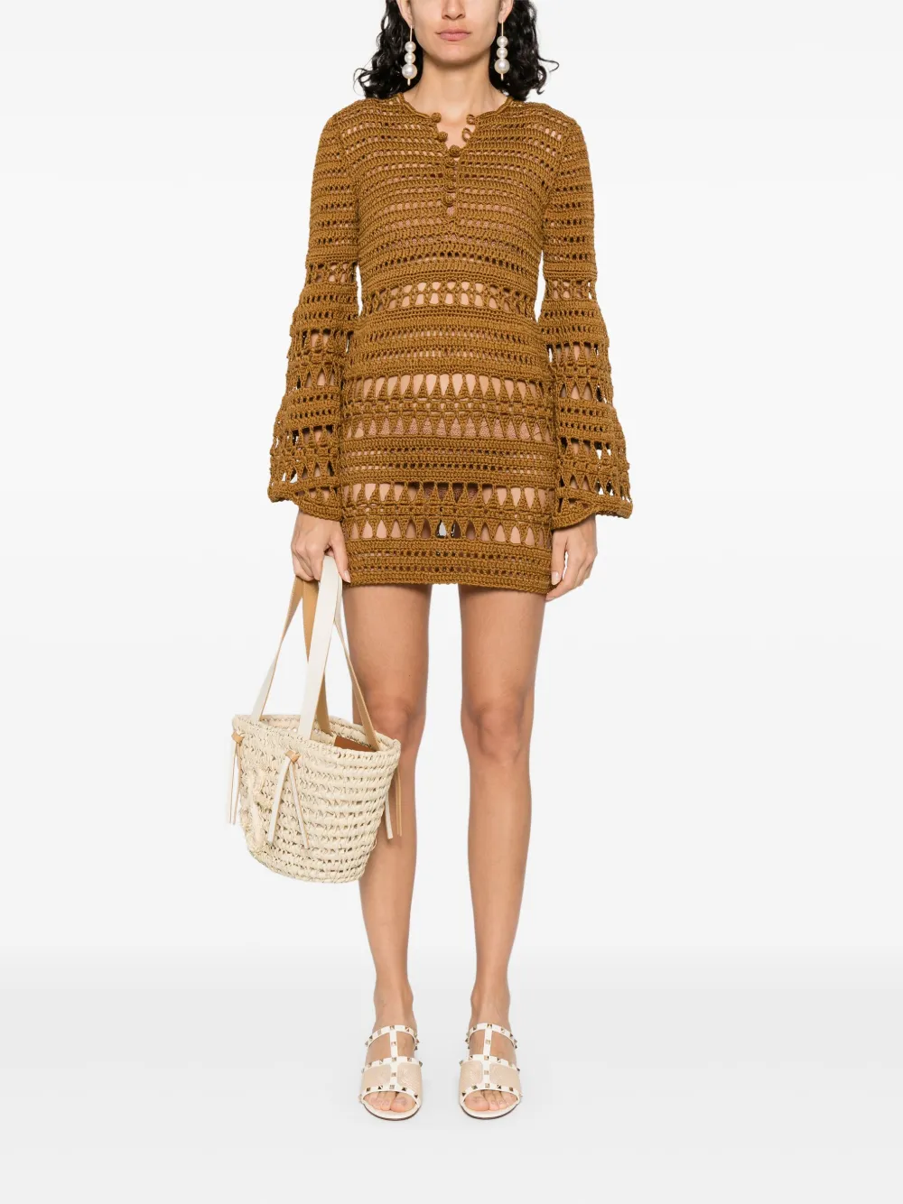 Elie Saab Katoenen jurk - Bruin