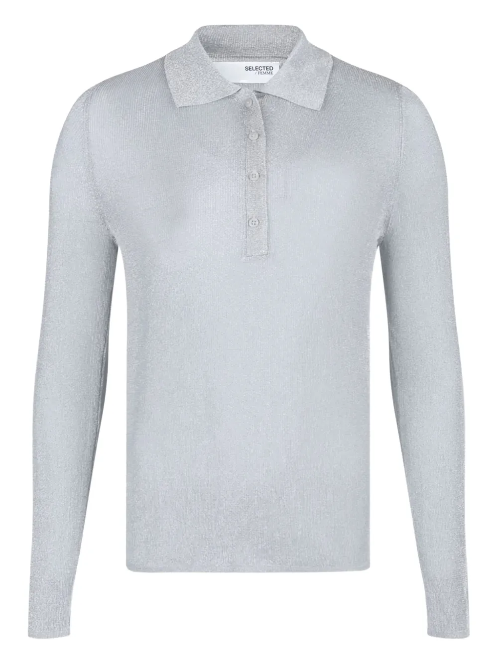 Selected Femme metallic polo top | Grey | Image 1