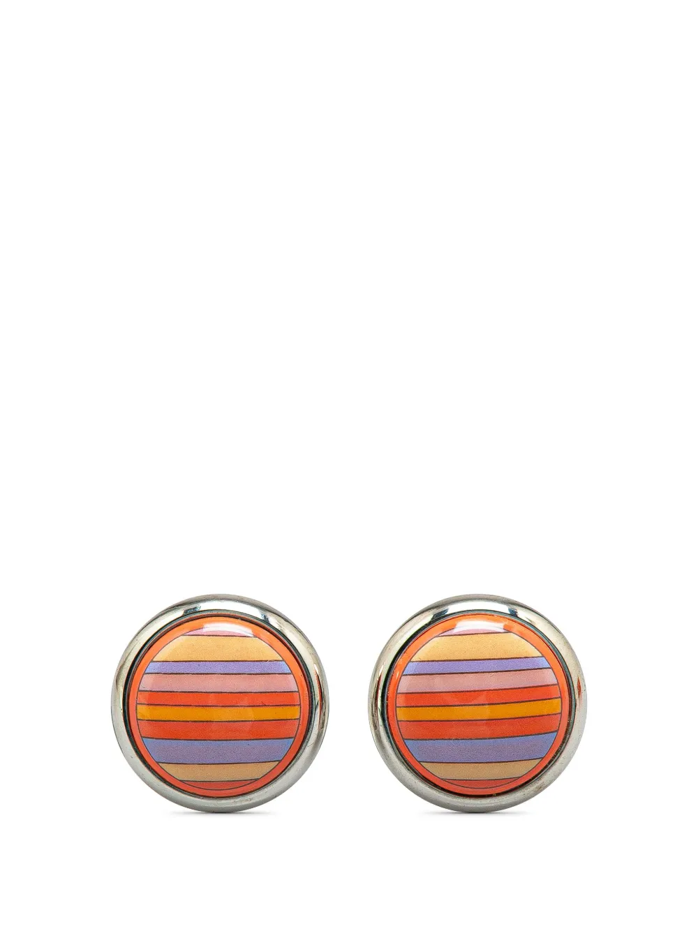 Pre-owned Hermes 20th Century Enamel Stripe Cloisonne Clip On Earrings Costume Earrings