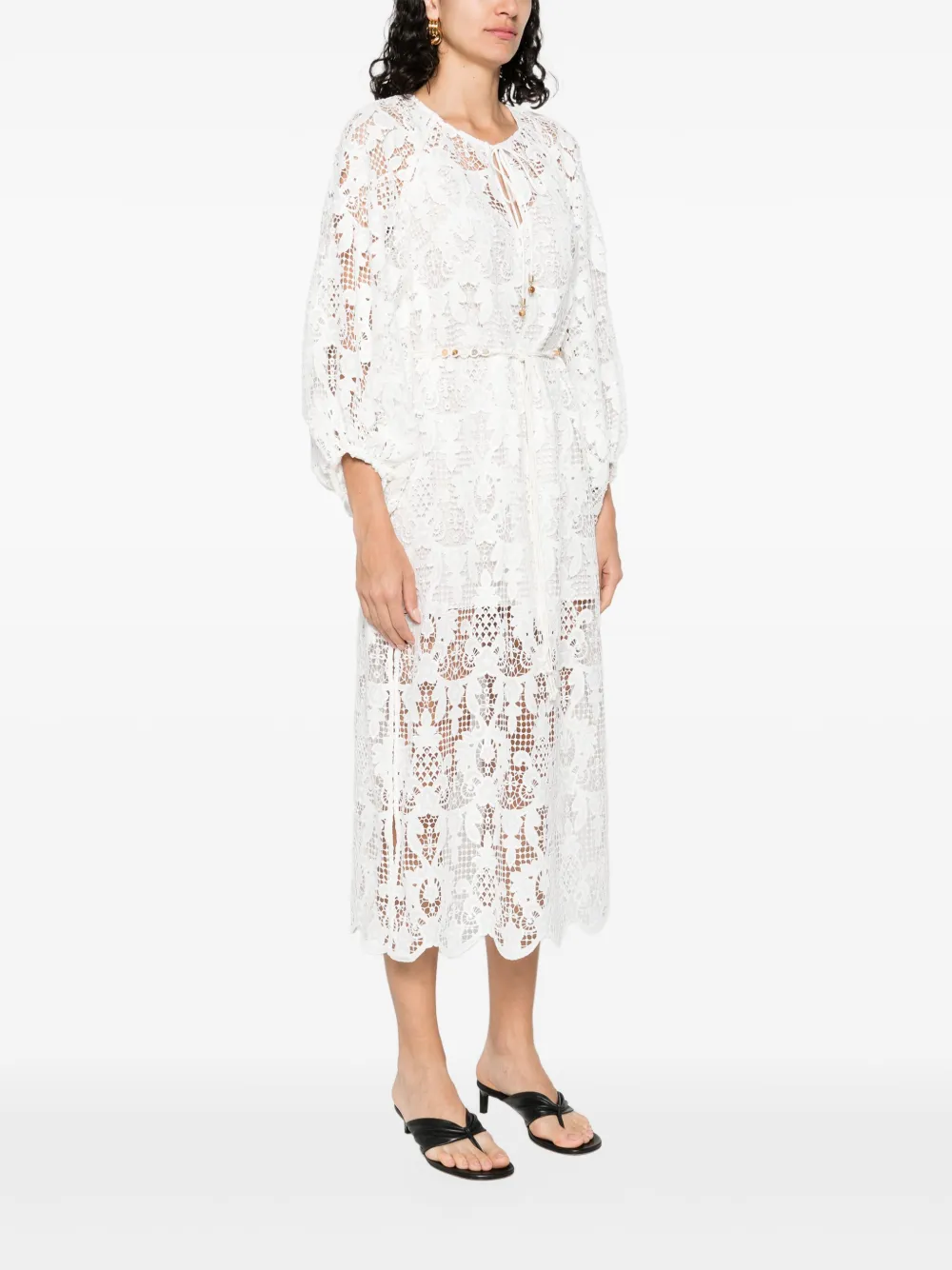 ZIMMERMANN Coco Lace midi-jurk Wit