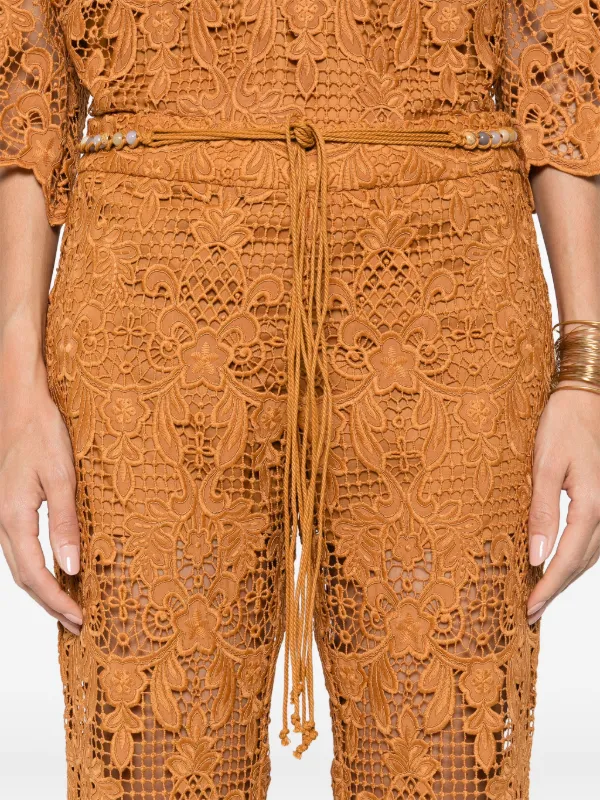 送料込/関税込■ZIMMERMANN■Coco scalloped レースフレアパンツ ZIMMERMANN Coco Lace Flared Trousers | Brown | FARFETCH