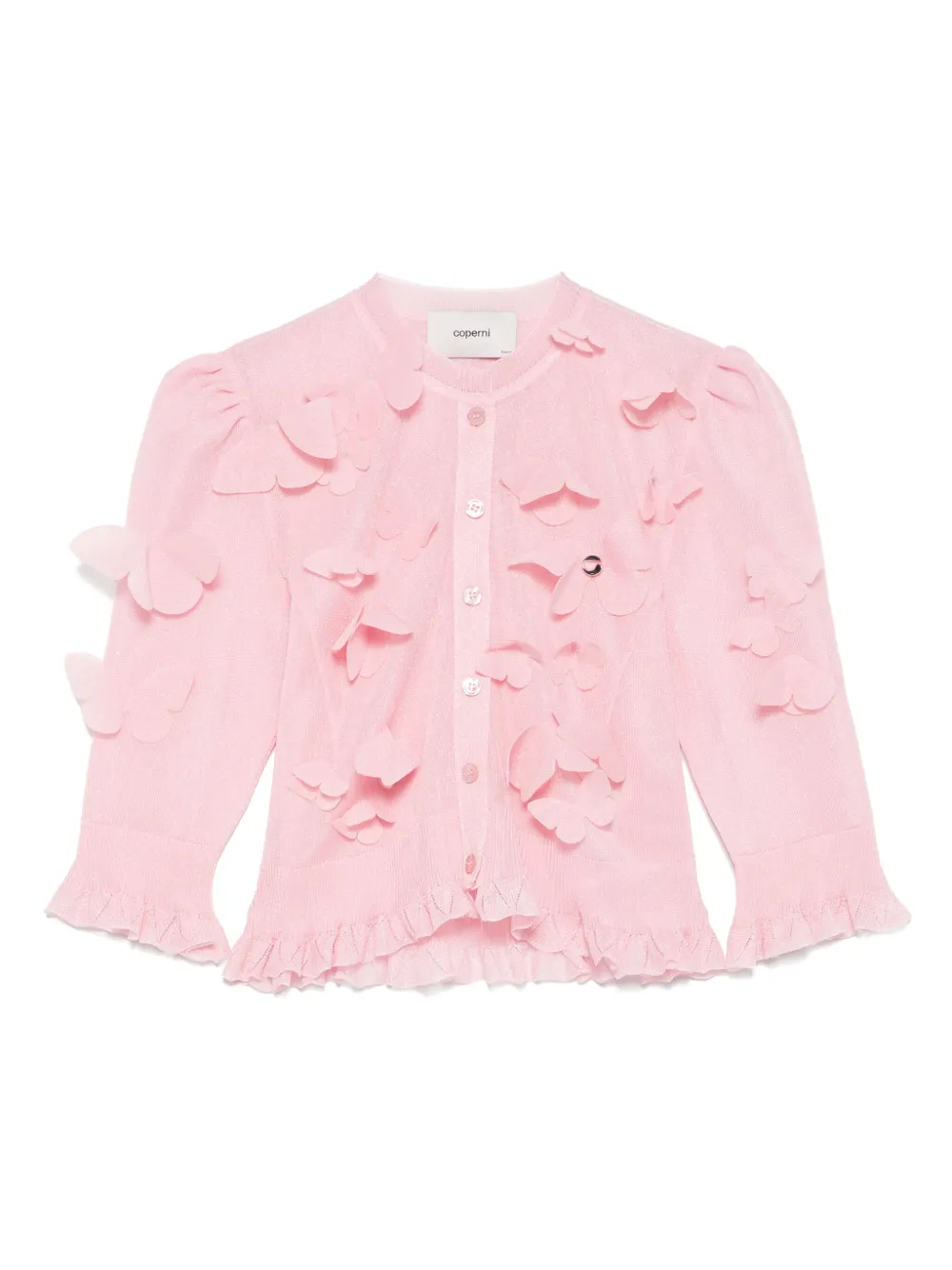 butterfly-appliqué fine-knit cardigan