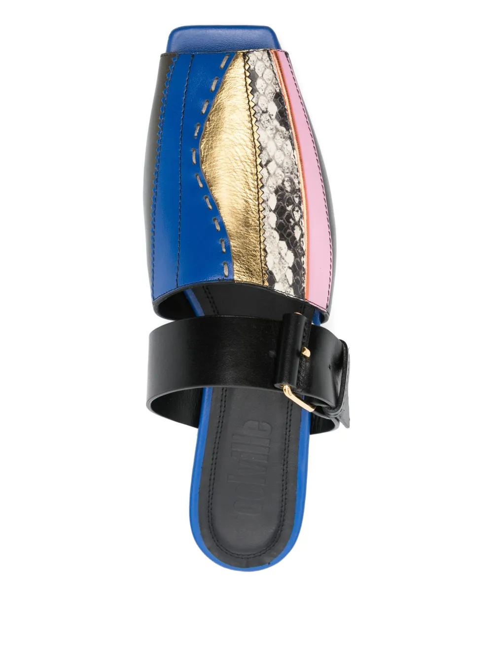 colville Patch buckle-detail patchwork mules Blue