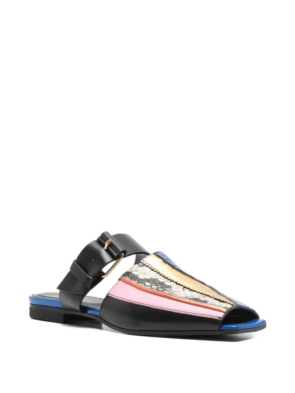 colville Patch buckle-detail patchwork mules Blue