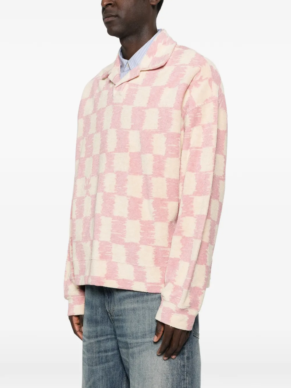  Bonsai Oversized Chequered Long-sleeve Sweater - Pink 