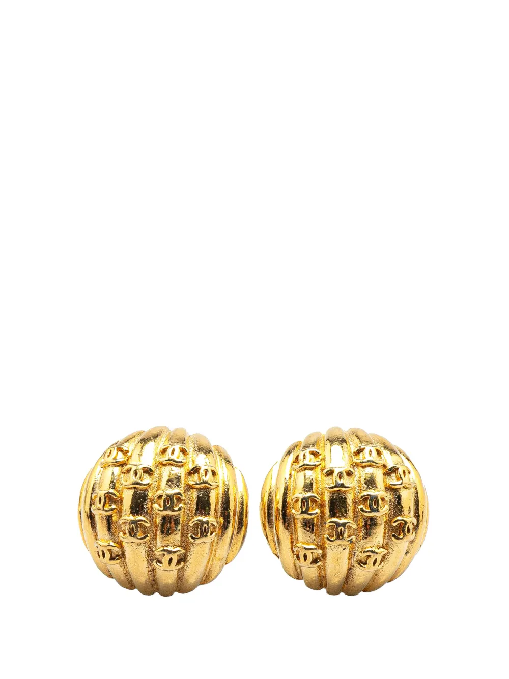 Pre-owned Chanel 1980-1990 Gold Plated Cc Dome Clip On Earrings Costume Earrings