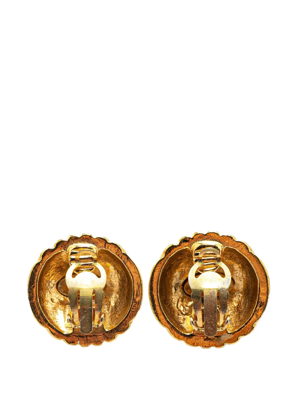 Pre-owned Chanel 1980-1990 Gold Plated Cc Dome Clip On Earrings Costume Earrings