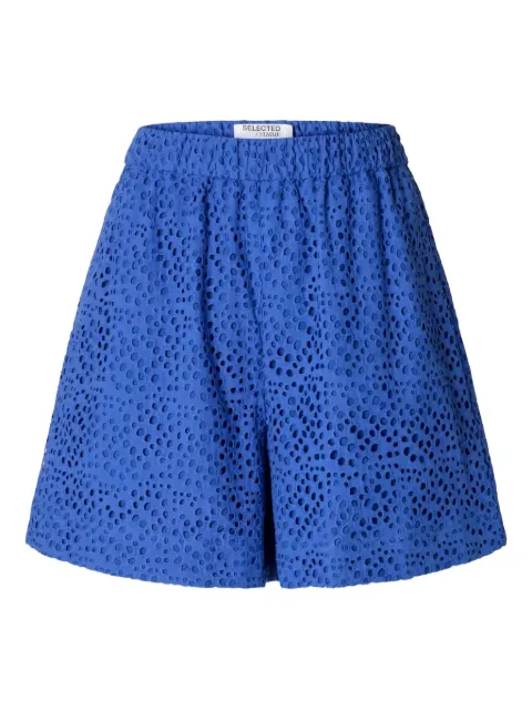 Selected Femme perforated elasticated-waistband shorts