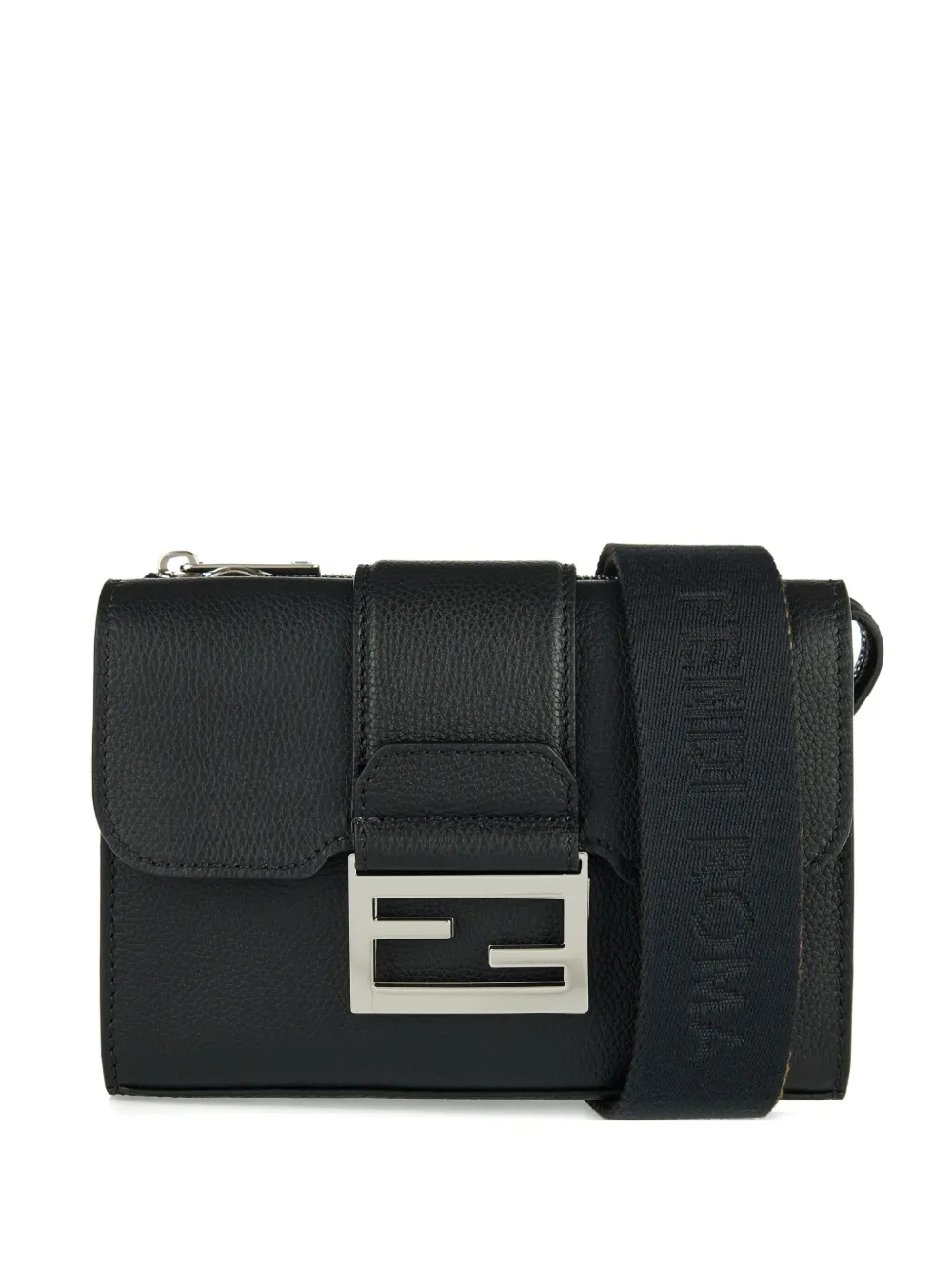 Fendi Baguette Double Leather Crossbody Bag In Black
