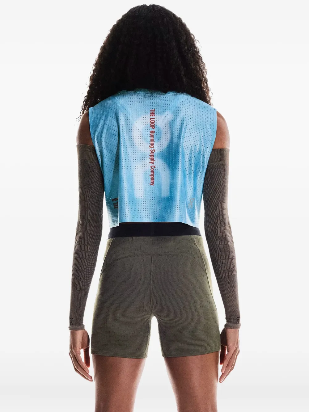 On Running X Pleasures X The Loop Mesh Cropped Top In Blue